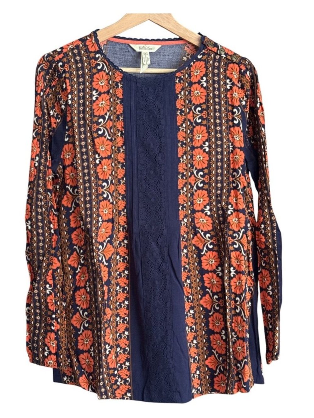 Matilda Jane Women’s Size S Once Upon A Time Floret Orange & Blue Floral Top